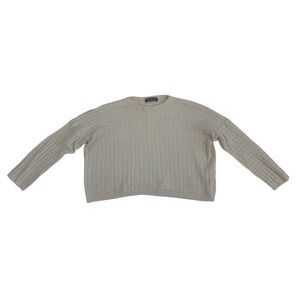 Pistache Italy Cream Textured Grid Knit Boxy Crew Neck Sweater Womens Size S/M